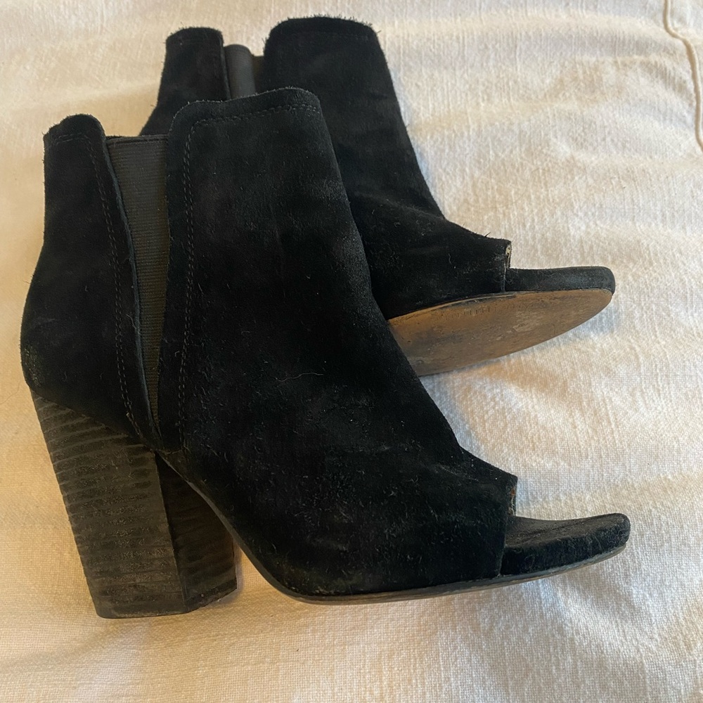 Suede open toe booties
